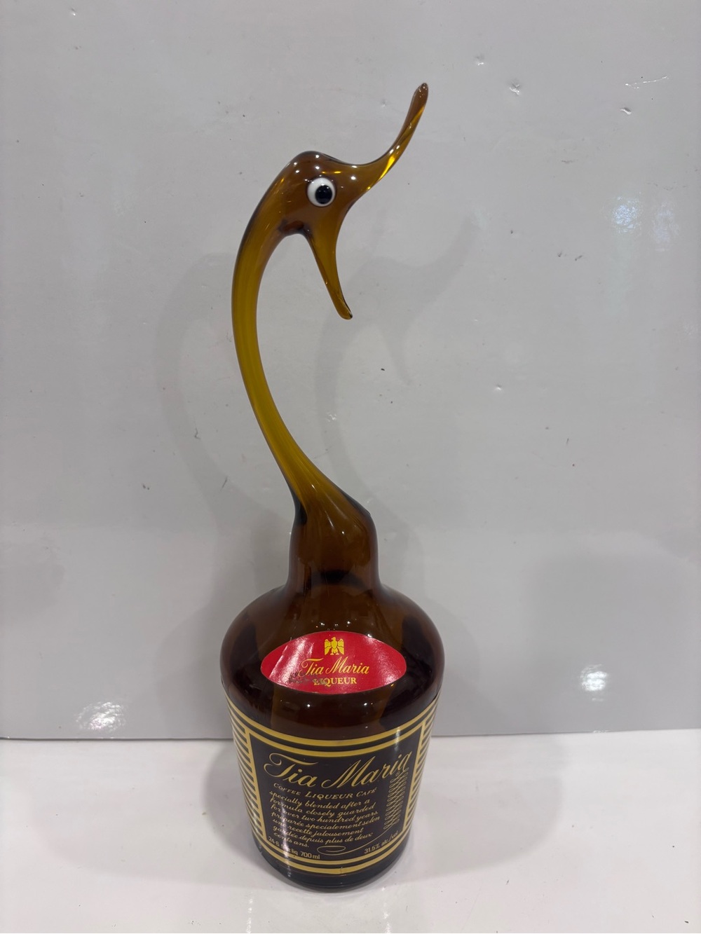 Tia Maria Decorative Amber Glass Bottle - Amber Brown bird decanter 13” England